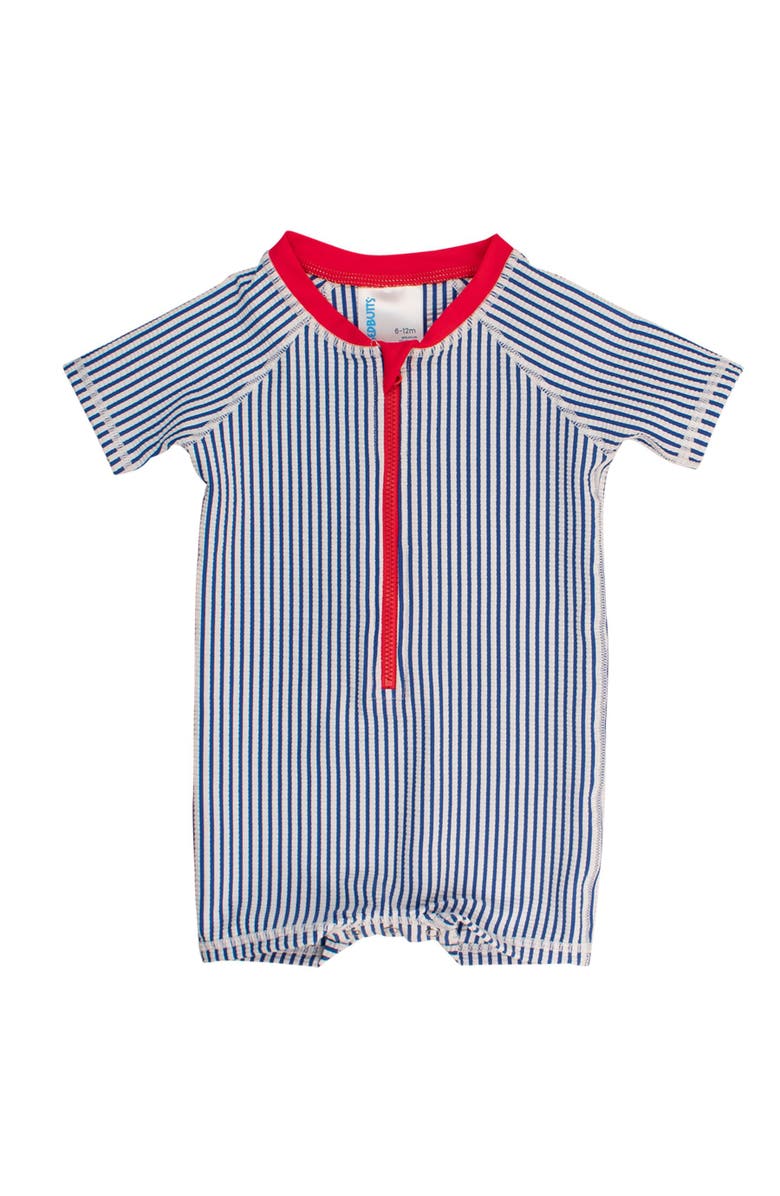 RuggedButts Baby Boys UPF50+ Seersucker Short Sleeve One Piece Rash Guard, Main, color,