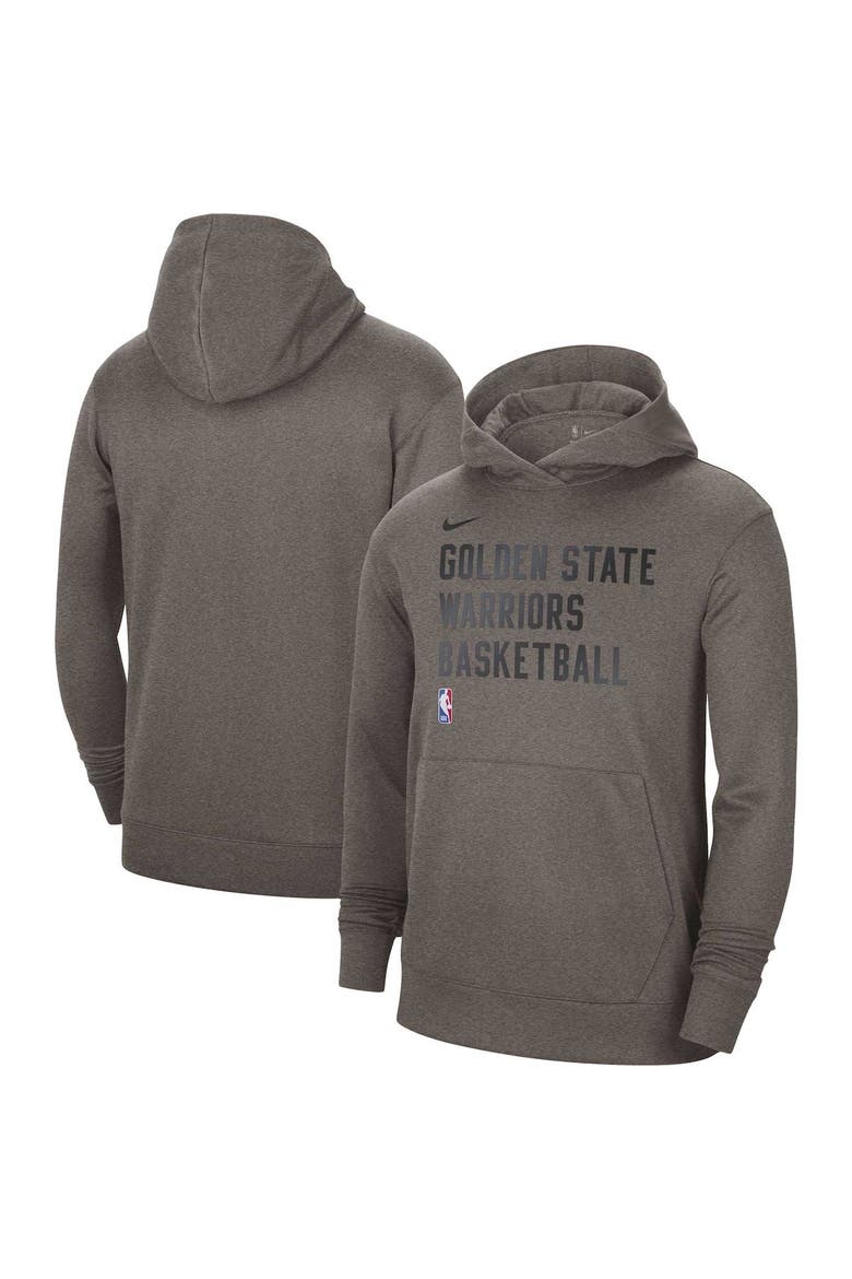 Unisex Nike Olive Golden State Warriors 2023/24 Performance Spotlight On-Court Practice Pullover Hoodie, Main, color, Heather Gray