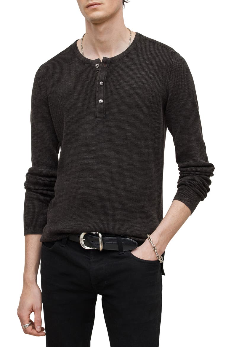 Memphis Waffle Long Sleeve Henley, Main, color, BLACK