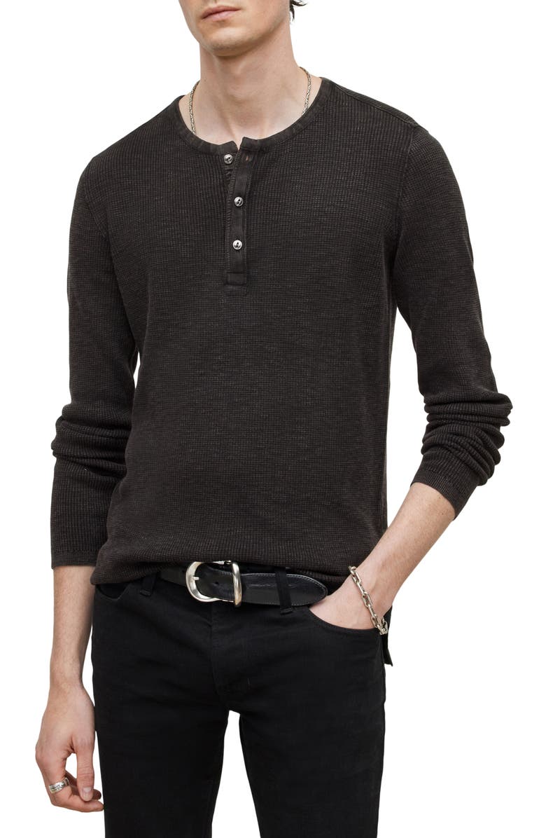 John Varvatos Memphis Waffle Long Sleeve Henley, Main, color, Black