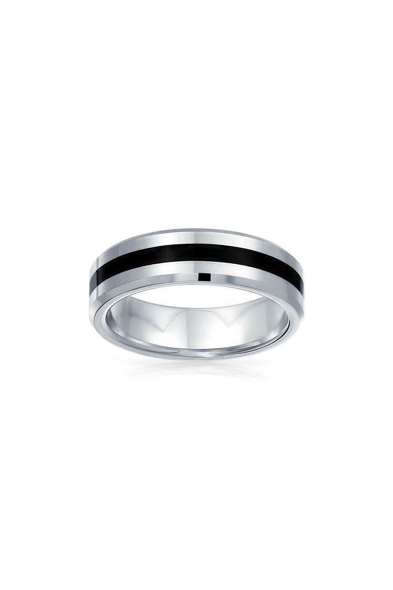 Men's Two-Tone Stripe Titanium Band Ring, Alternate, color, SILVER