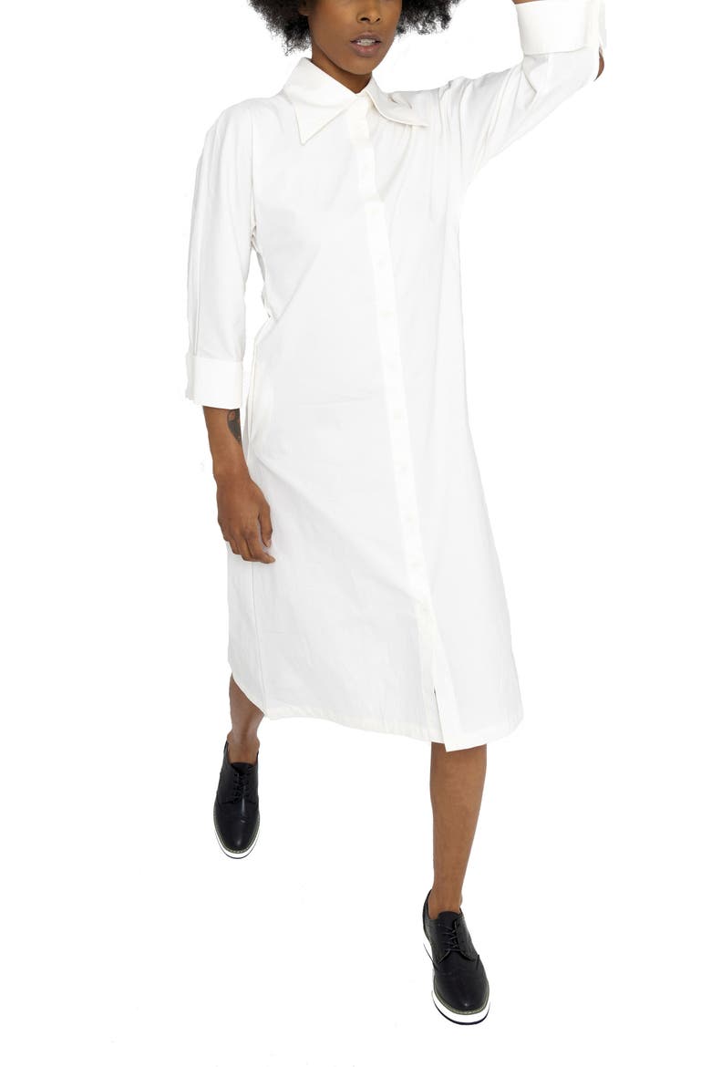 Oversize Long Sleeve Stretch Organic Cotton Shirtdress, Alternate, color, WHITE
