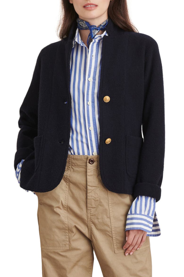 Merino Wool Sweater Jacket, Main, color, NAVY
