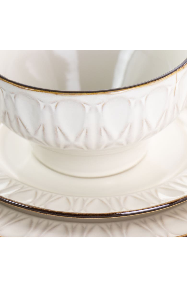 Gibson Elite Golden Halo 16 Piece Stoneware Dinnerware Set, Alternate, color, White