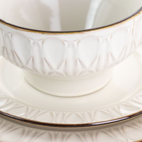 Gibson Elite Golden Halo 16 Piece Stoneware Dinnerware Set In White