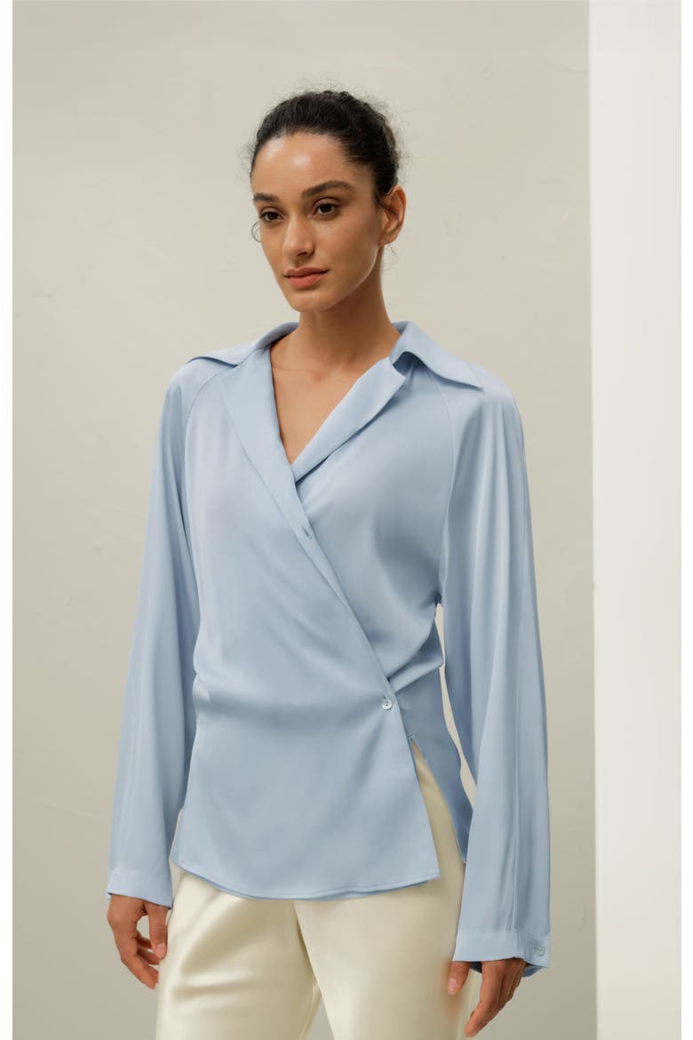 Women's Multipositional Silk Shirt, Alternate, color, Illusion Blue