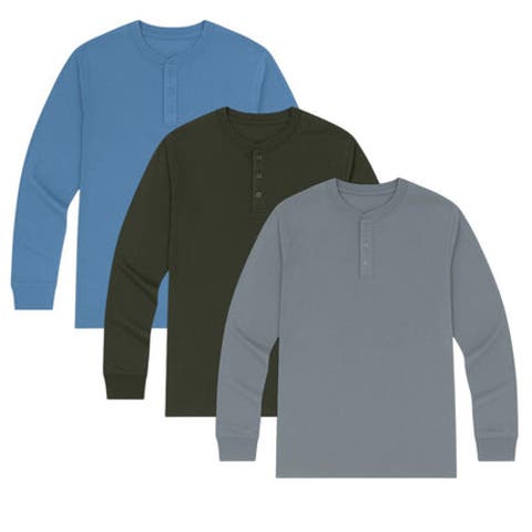 3 Pack Mens Long Sleeve Henley Tees