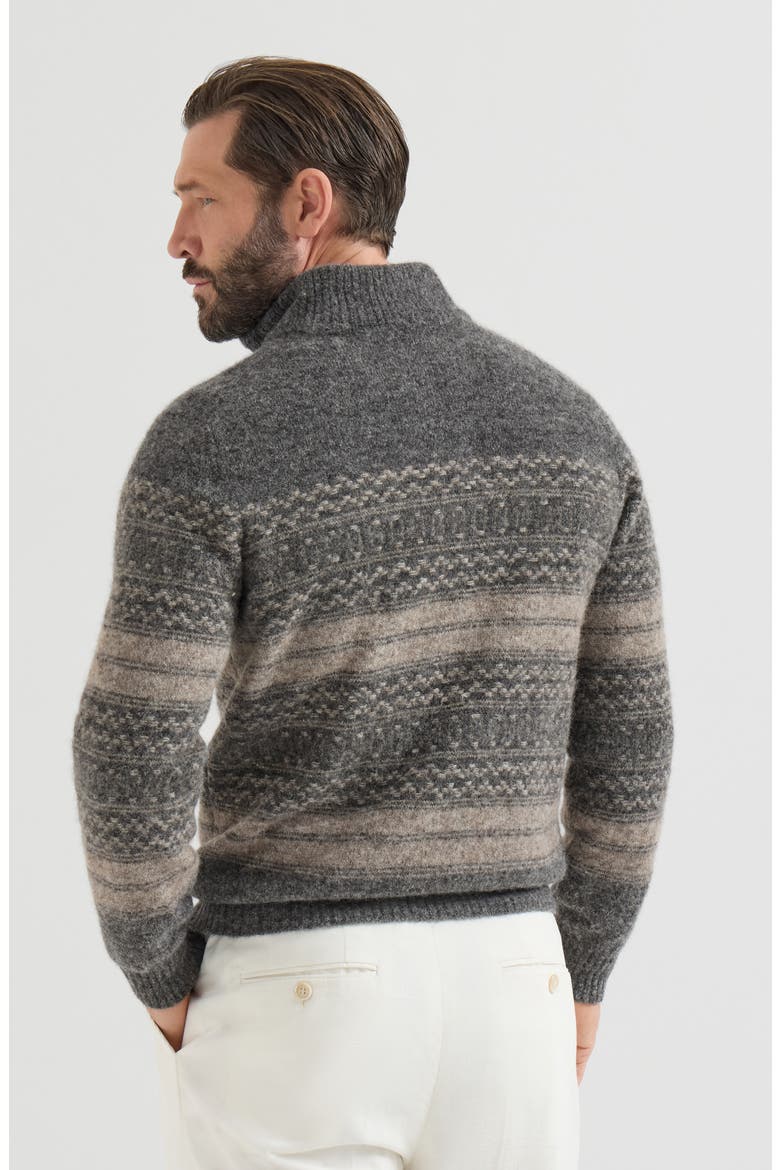 Alpaca, cashmere and wool nordic jacquard high-neck cardigan with zip, Alternate, color, Black
