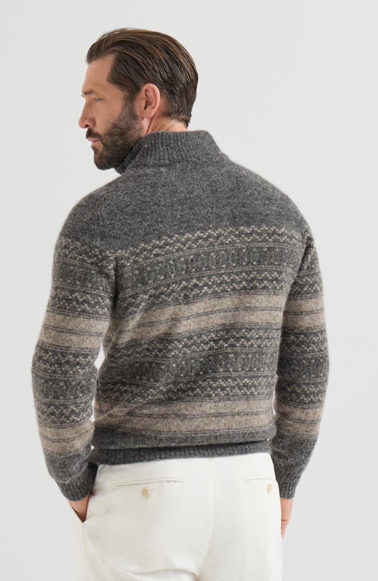 Brunello Cucinelli Alpaca, cashmere and wool nordic jacquard high-neck cardigan with zip, Alternate, color, Black