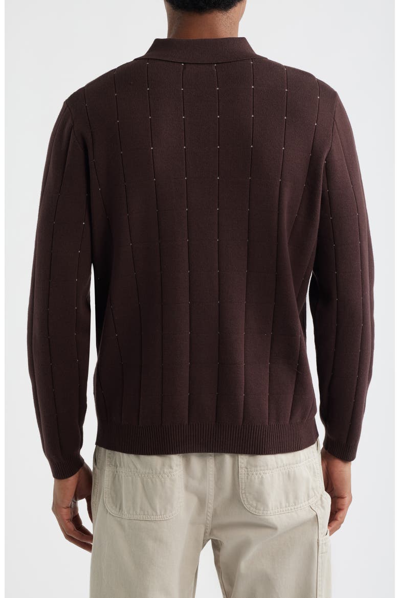 Pointelle Long Sleeve Polo, Alternate, color, BROWN