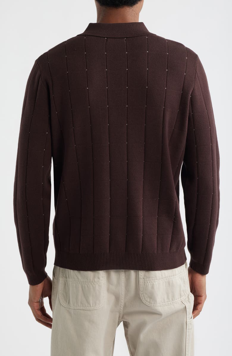 Topman Pointelle Long Sleeve Polo, Alternate, color, Brown