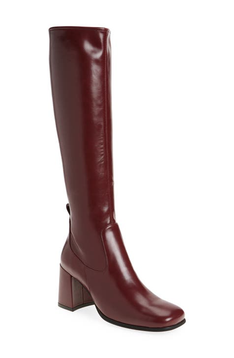 Burgundy stretch boots on sale