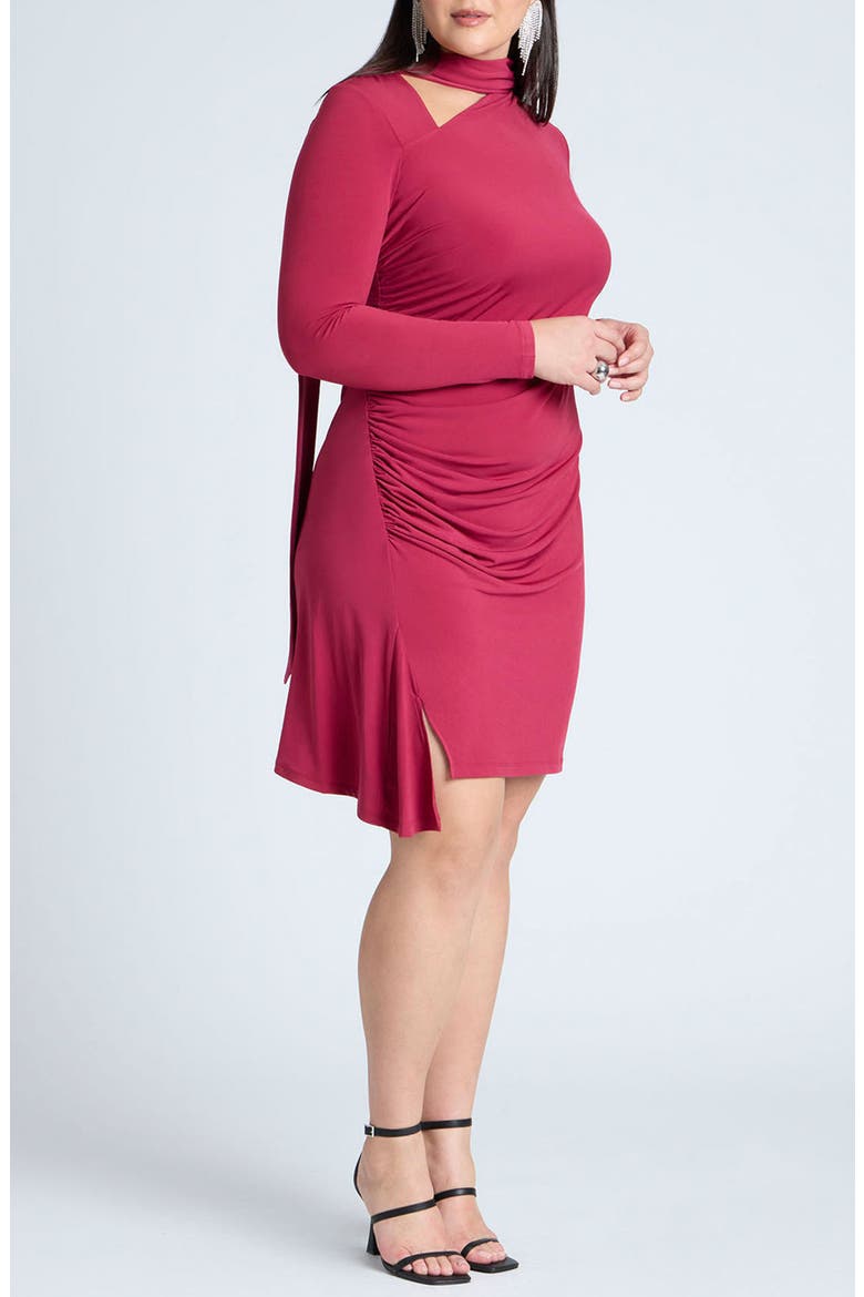 Scarf Neck Long Sleeve Minidress, Main, color, PROUD PEACOCK
