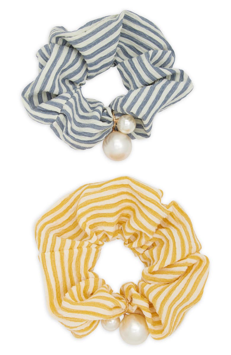 Tasha Assorted 2-Pack Faux Pearl Stripe Scrunchies, Main, color,