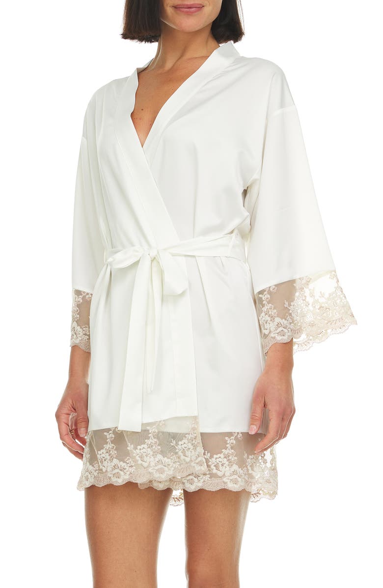 Flora Nikrooz Rosa Satin Robe, Alternate, color, Ivory