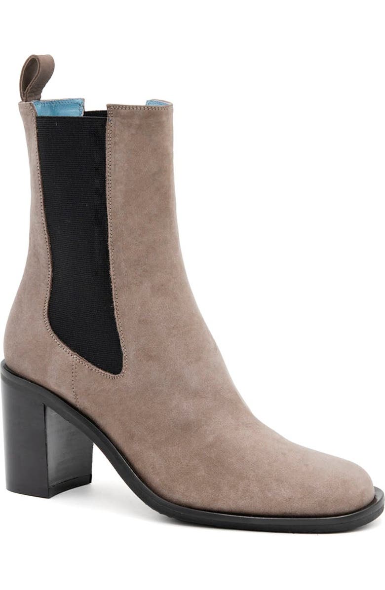 Valentina Rangoni Petalo Double Gored Bootie - Beige Italian Nabuk 25 in Block Heel, Main, color, Brown