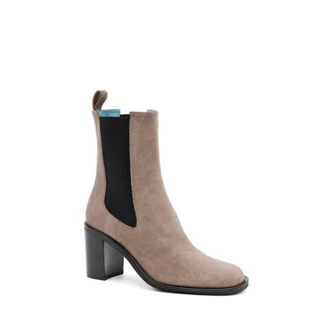 Petalo Double Gored Bootie - Beige Italian Nabuk 25 in Block Heel