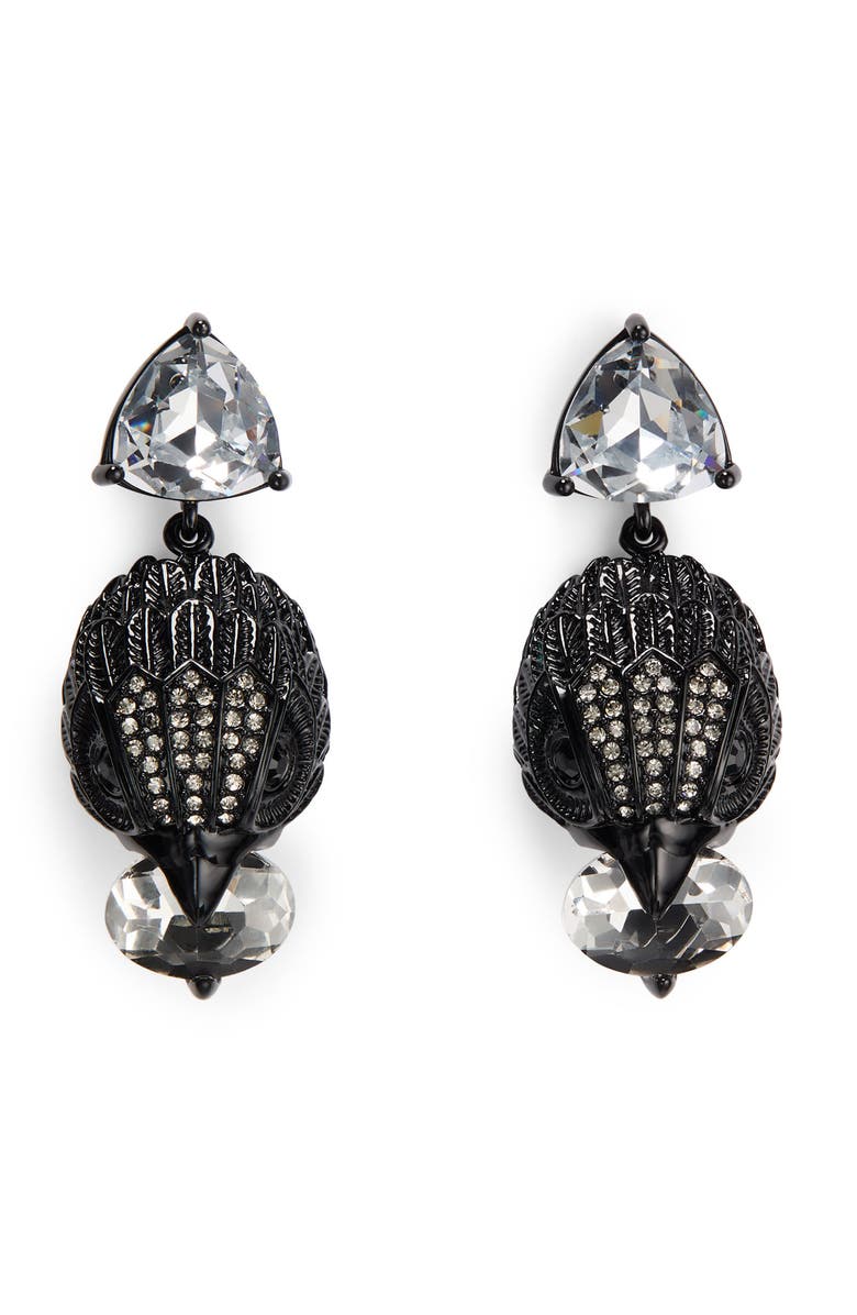 Kurt Geiger London Eagle Head Crystal Drop Earrings, Main, color, Black