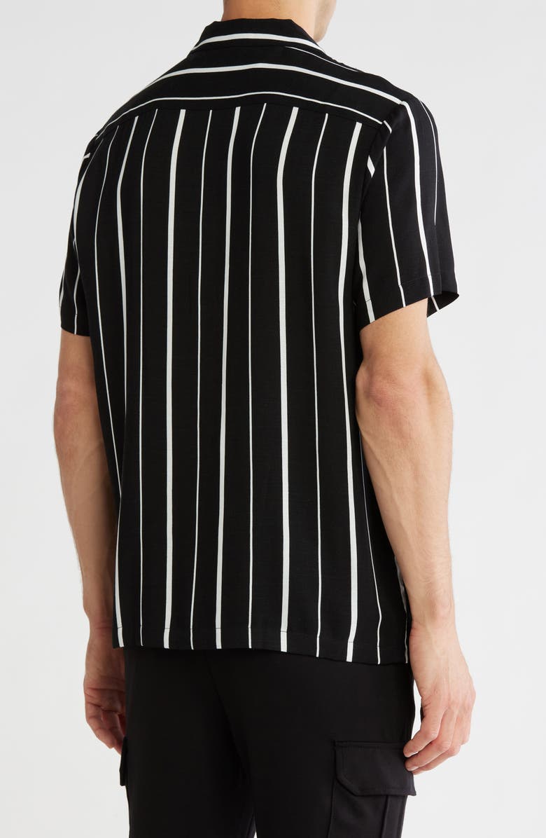 DENIM AND FLOWER Textured Stripe Short Sleeve Button-Up Shirt, Alternate, color, Black