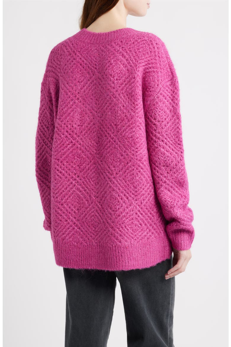 Diamond Stitch V-Neck Sweater, Alternate, color, PINK FUCHSIA