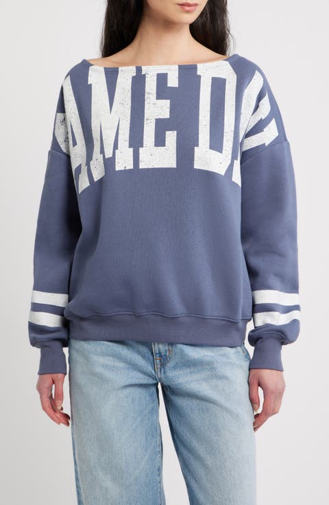 Game Day Off the Shoulder Graphic Sweatshirt
