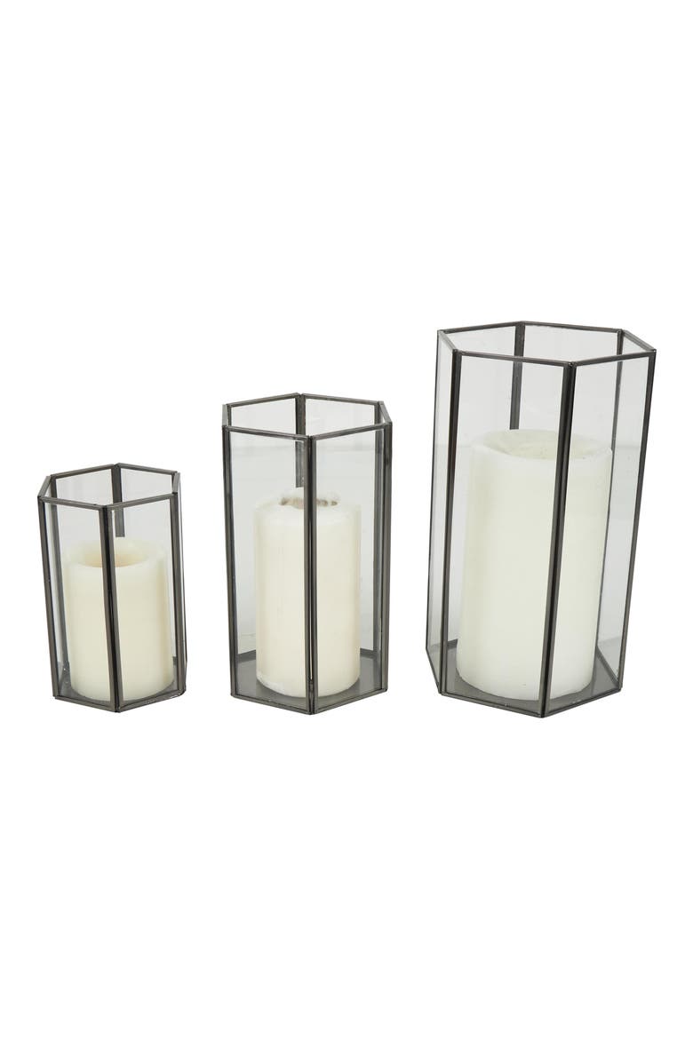 Set of 3 Modern Metal Lantern Candle Holders, Main, color, CLEAR
