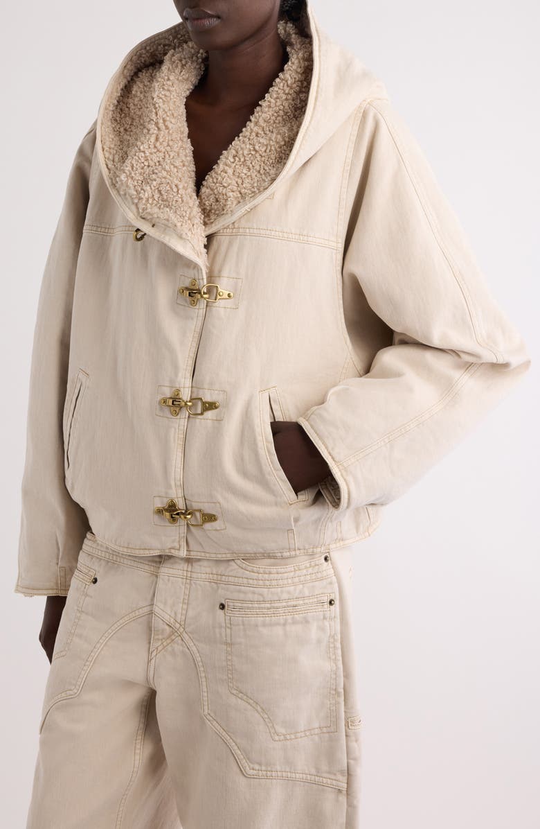 Isabel Marant Biane Faux Shearling Lined Denim Hooded Jacket, Alternate, color,