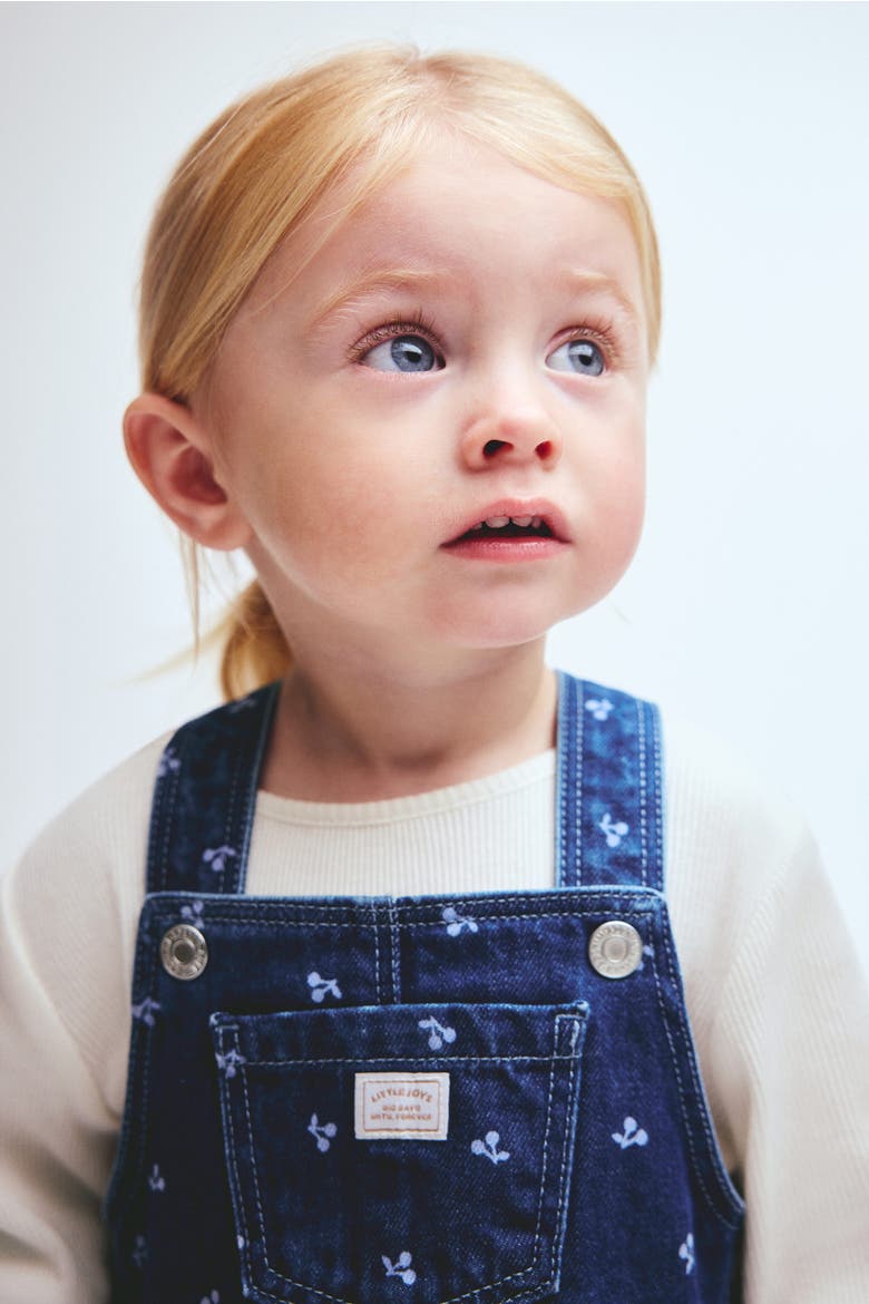 2-Piece Overall Dress And Top Set, Alternate, color, Dark denim blue/cherries