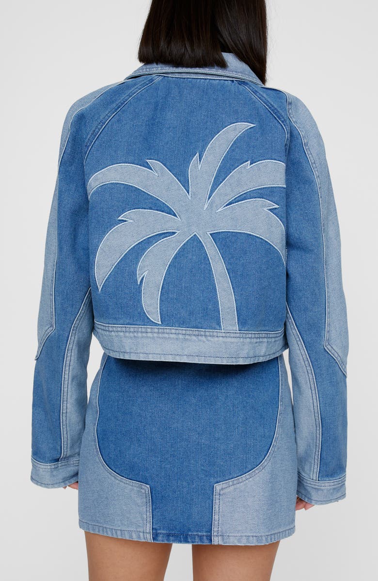 NASTY GAL Palm Cutwork Crop Denim Jacket, Alternate, color, 