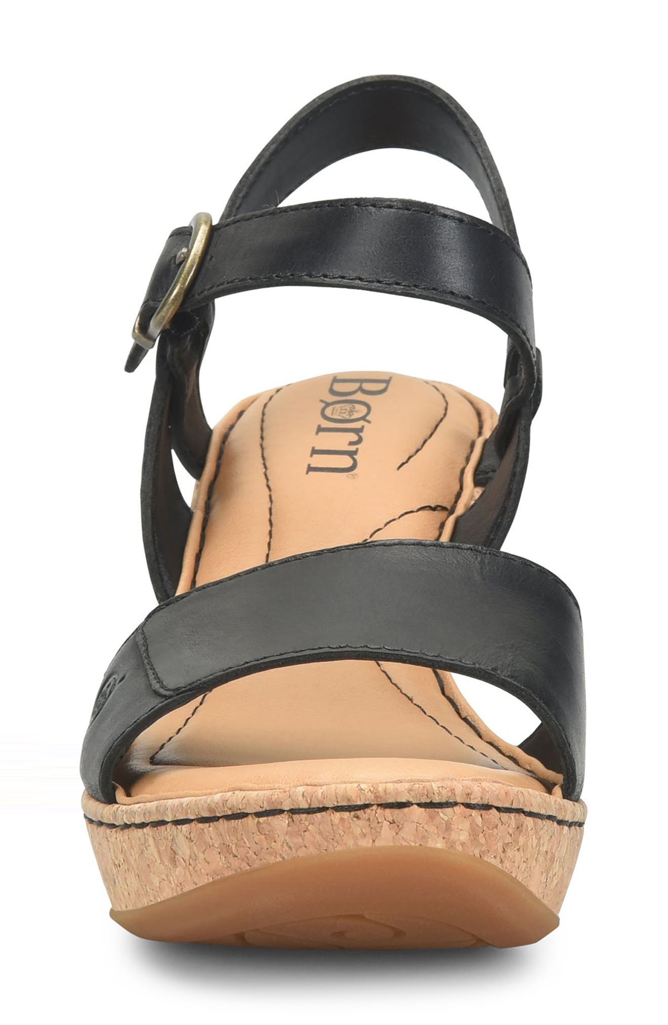 Børn Janine Wedge Sandal, Alternate, color, Black Leather
