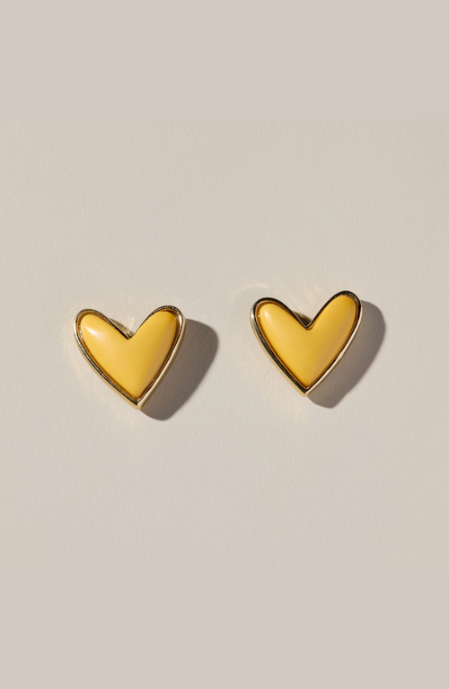 Nickel & Suede Sweetheart Stud Earrings In Yellow Stone