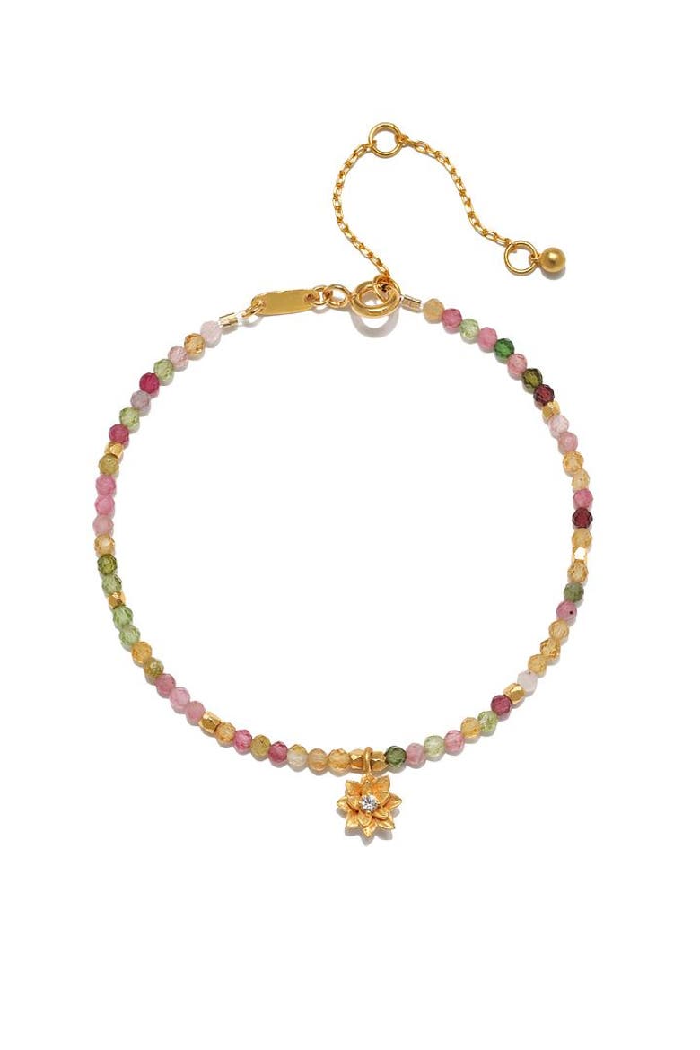 Bloom On Your Path Pink Tourmaline Lotus Bracelet, Main, color, Pink