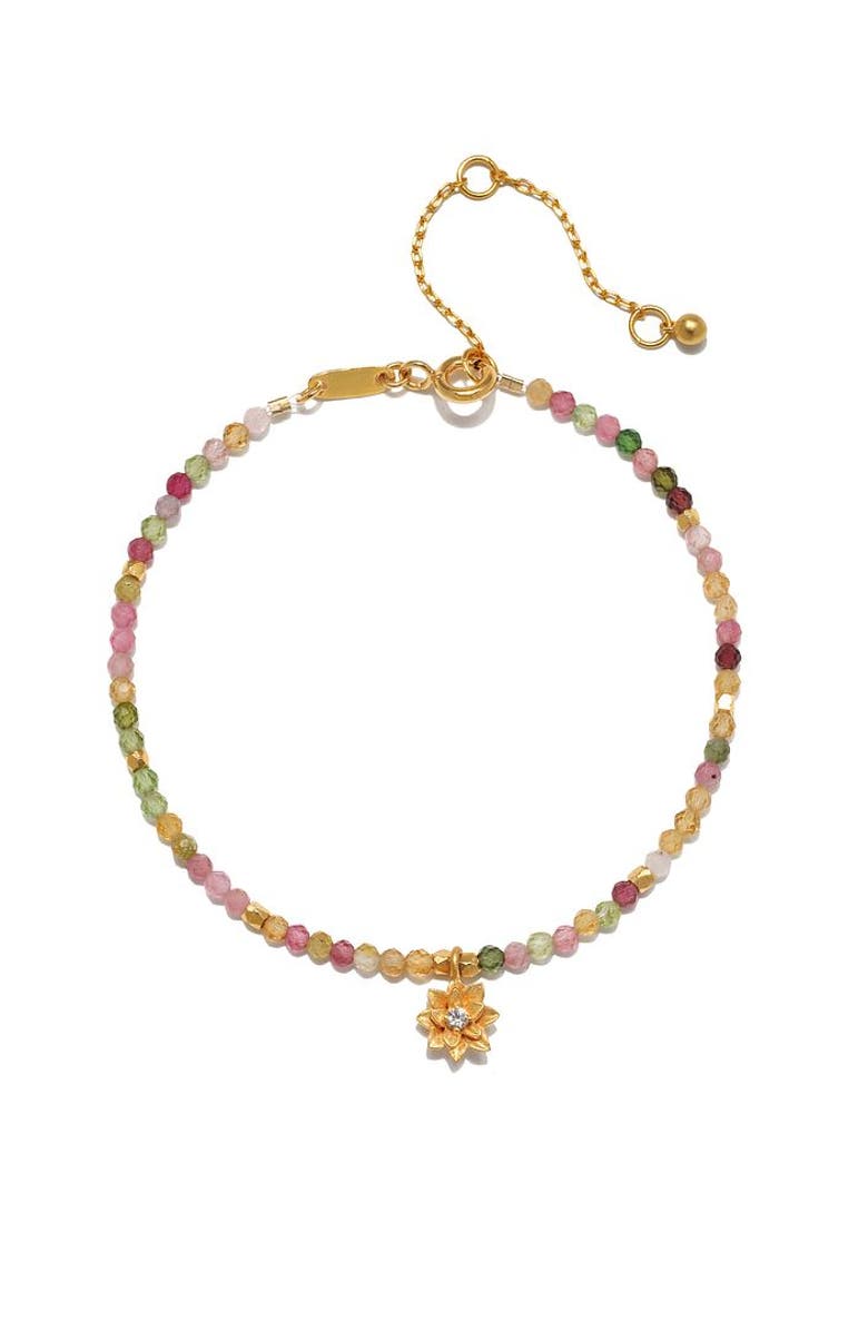 Satya Jewelry Bloom On Your Path Pink Tourmaline Lotus Bracelet, Main, color, Pink