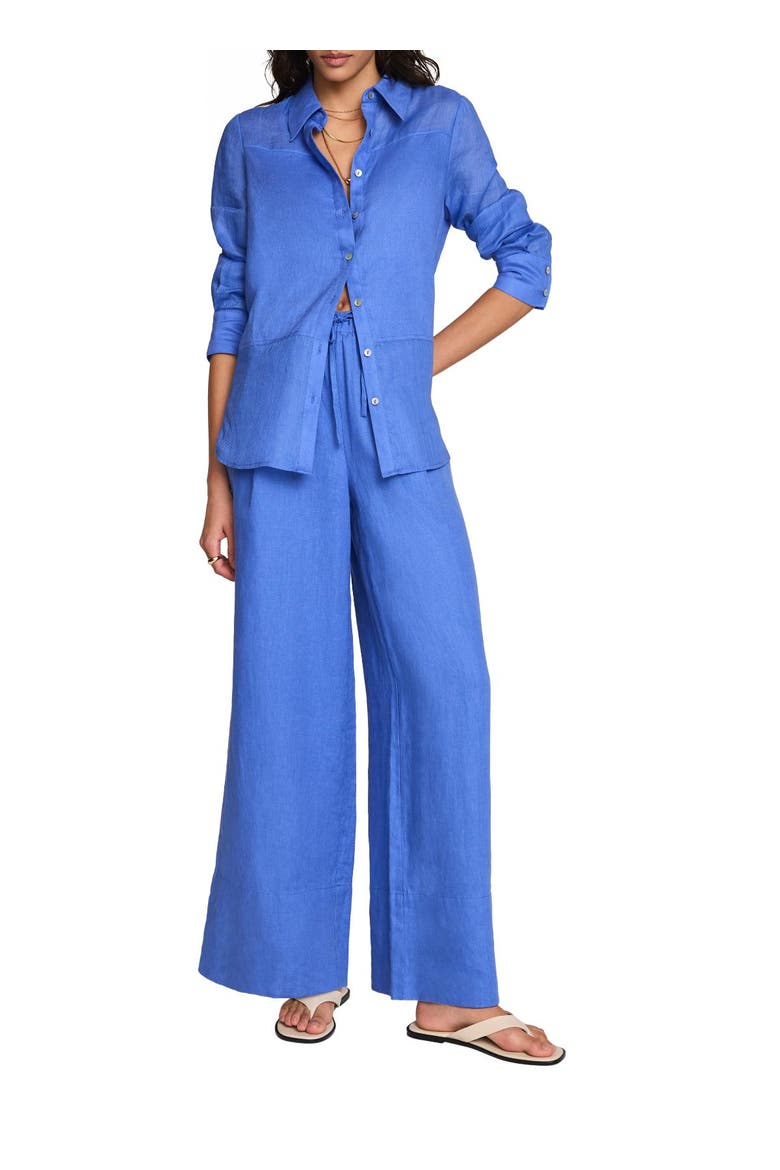 Linen Drawstring Wide Leg Trousers, Main, color, Blue
