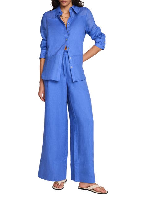 Linen Drawstring Wide Leg Trousers