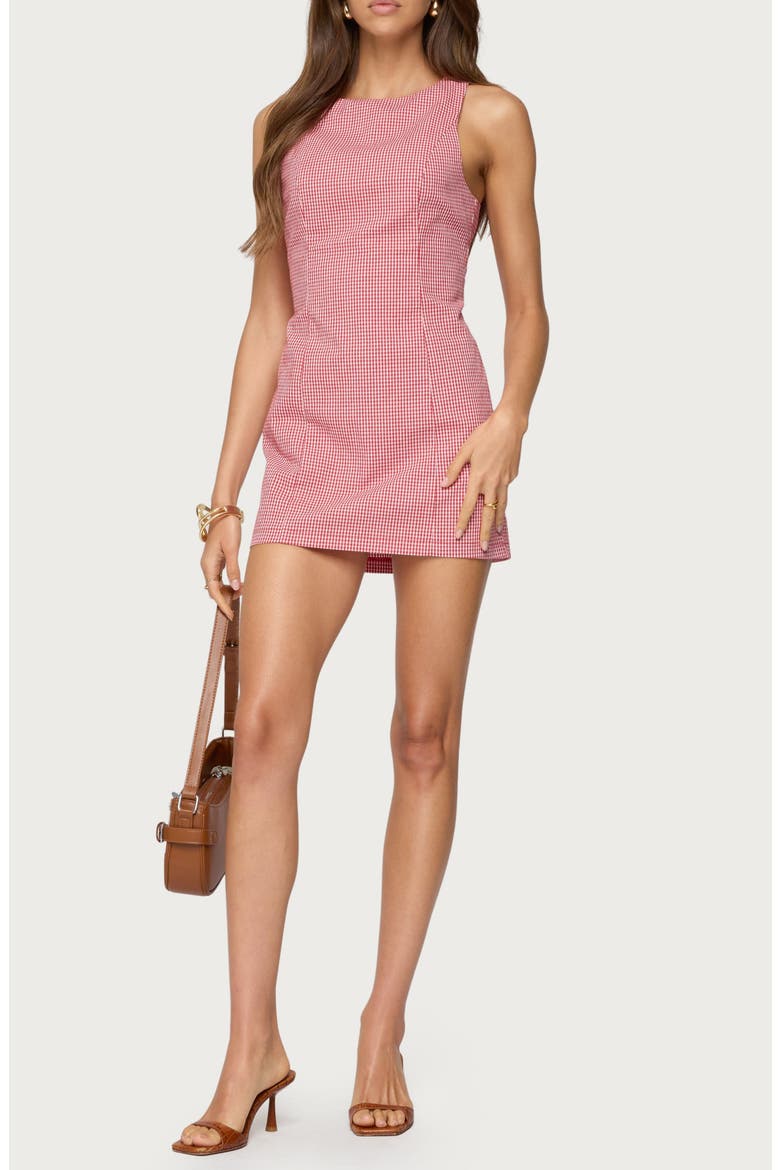 Macee Gingham Sleeveless Romper, Main, color, RED