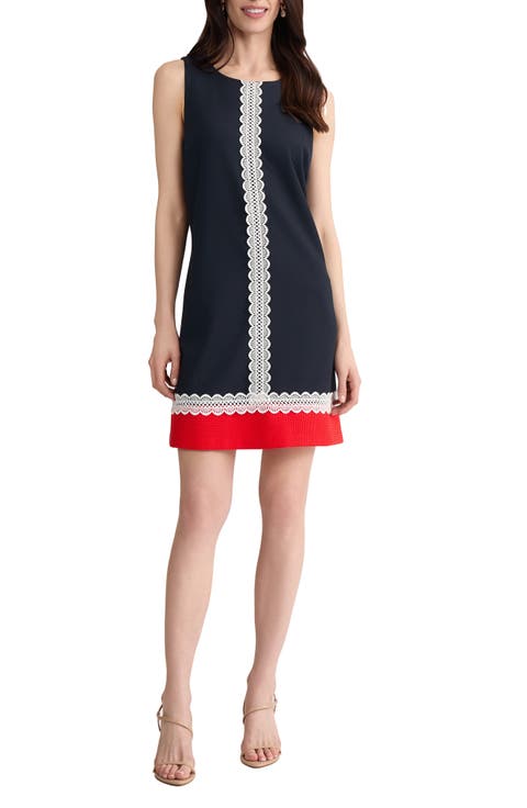 Lace Trim Colorblock Shift Dress (Regular & Petite)