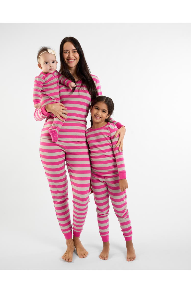 Leveret Kids Two-Piece Striped Cotton Matching Family Pajamas, Alternate, color, Berry & Chime