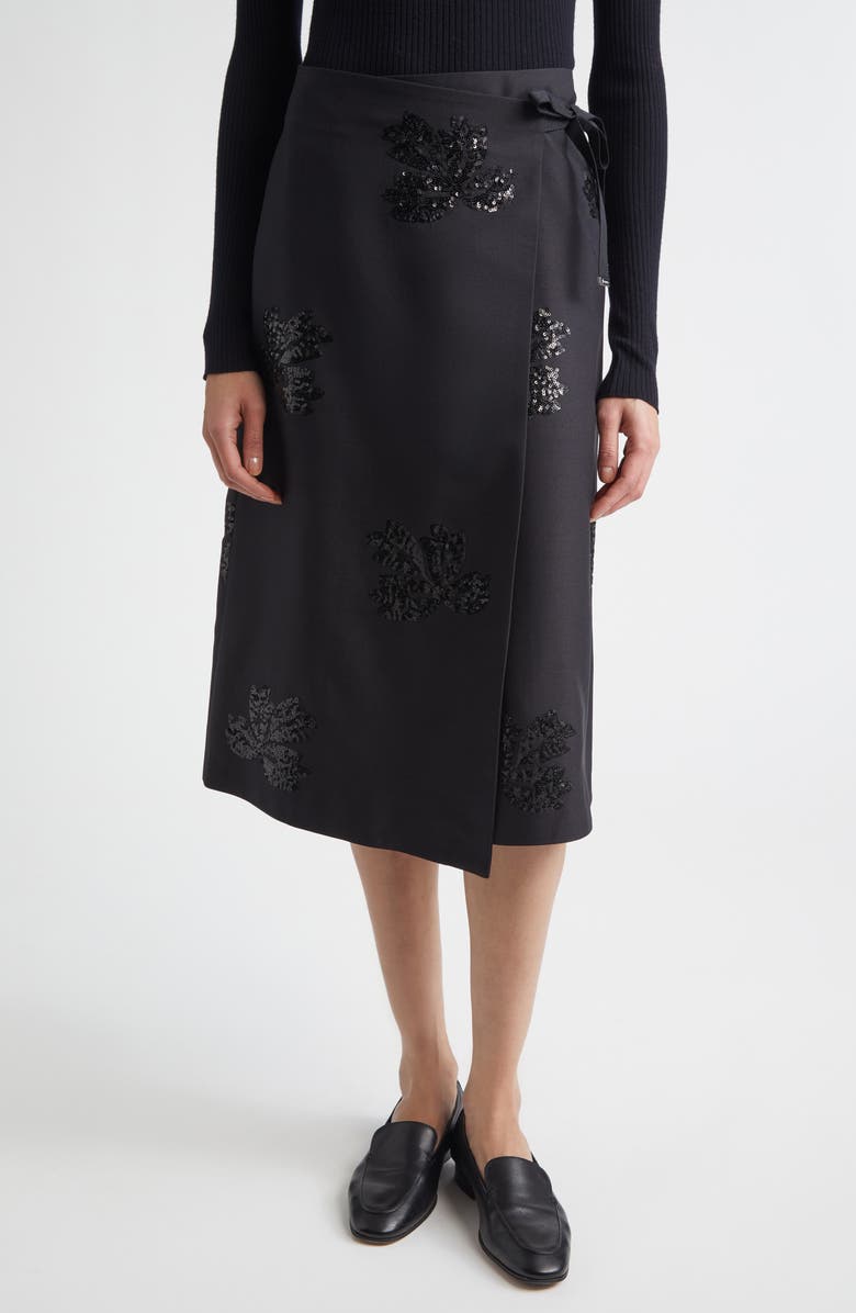 Herno Sequin Embroidered Flannel Wrap Skirt, Main, color, Nero