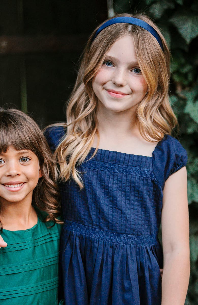 Hope & Henry Kids' Organic Puff Sleeve Pintuck Sateen Party Dress, Alternate, color, Navy