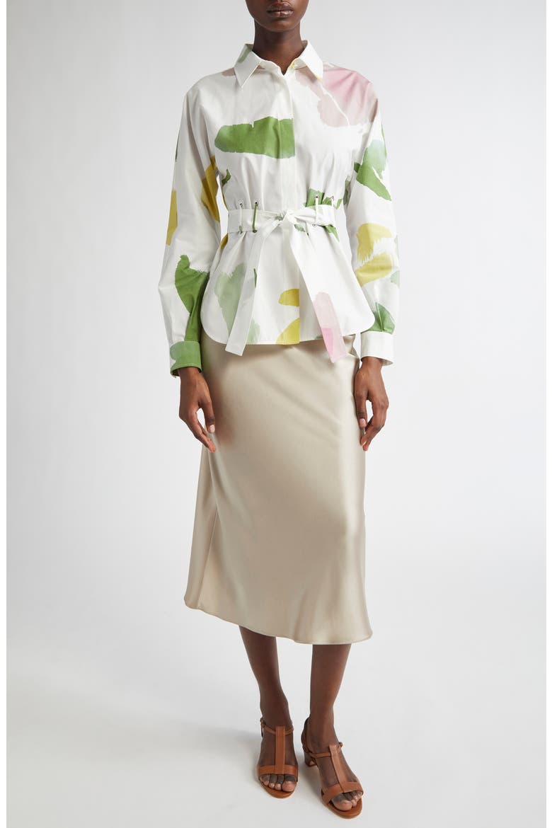 Quiete Abstract Print Cotton Belted Shirt, Alternate, color, WHITE