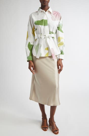 MAISON MARAIS ♥ Lace-trim Satin Midi Skirt /追跡付 Midi lace skirt | BSB Fashion