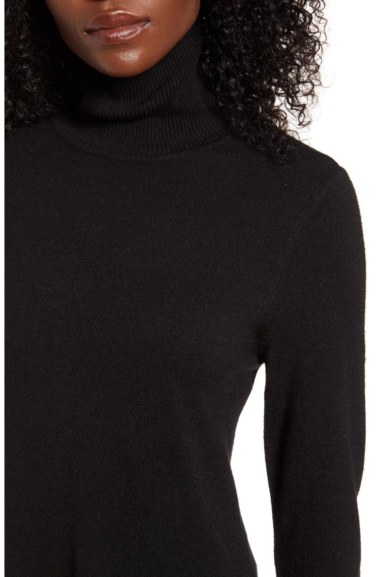 Happy Roll Neck Long Sleeve A-Line Sweater Dress, Alternate, color, BLACK