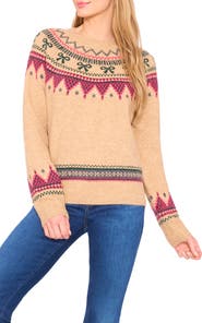 CeCe Bow Fair Isle Ribbon Detail Crewneck Sweater