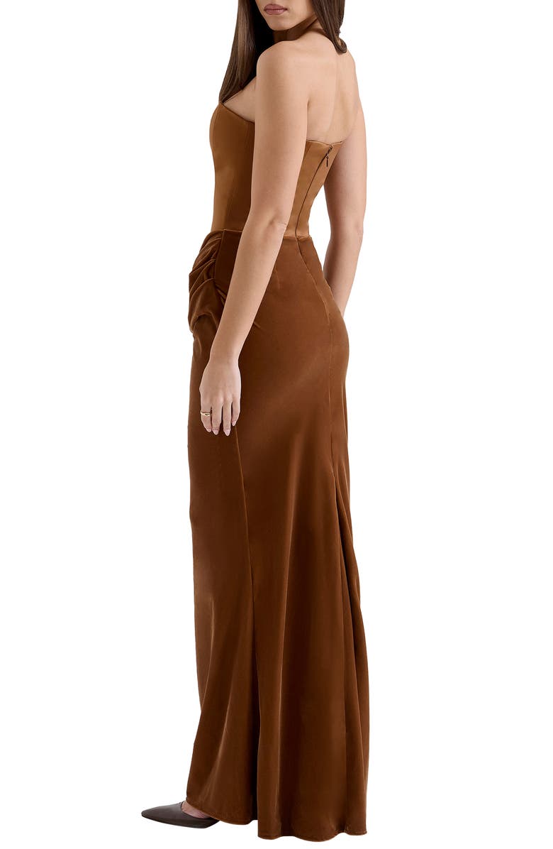 HOUSE OF CB Persephone Strapless Corset Satin & Velvet Gown, Alternate, color, Toffee
