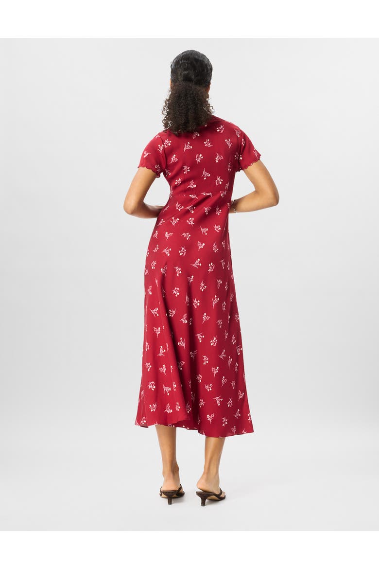 Floral V-Neck Midi Dress, Alternate, color, Burgundy/Multi