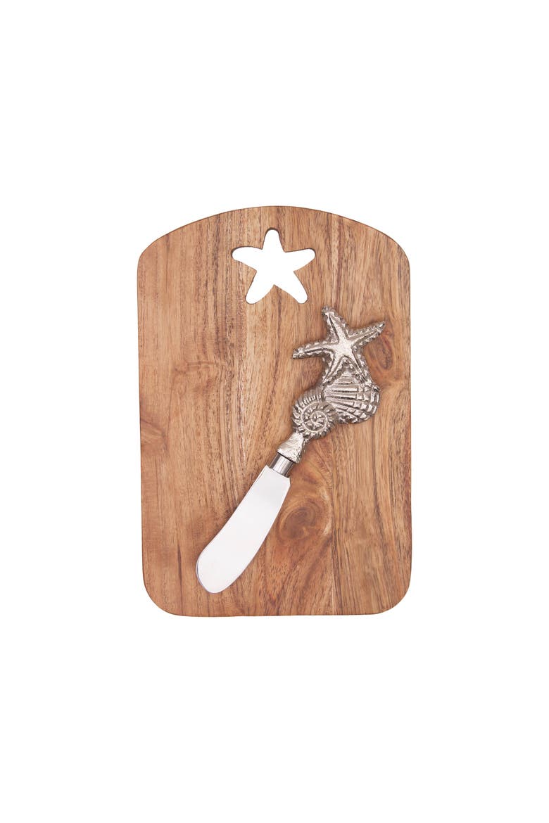 Sea Star Coastal Cheese Board Server with Metal Spreader Set of 2, Main, color, Silver