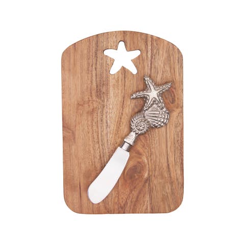 Sea Star Coastal Cheese Board Server with Metal Spreader Set of 2