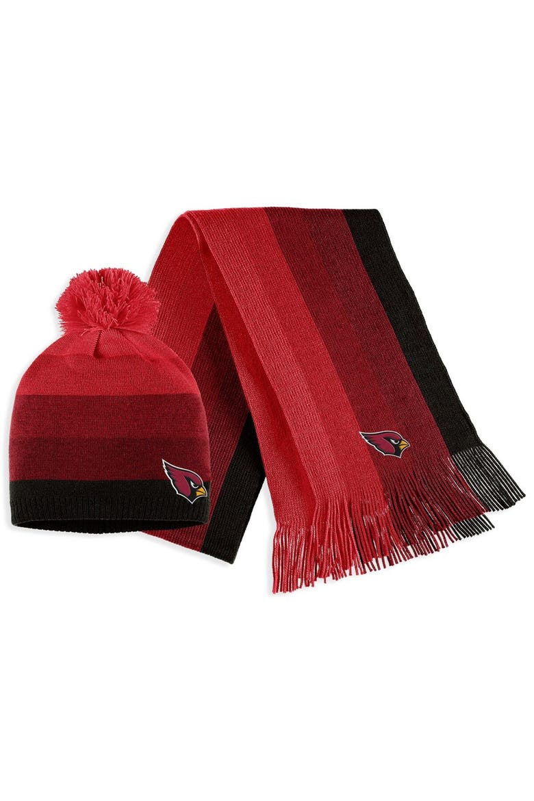 Women's WEAR by Erin Andrews Cardinal Arizona Cardinals Ombre Pom Knit Hat and Scarf Set, Main, color, Cardinal