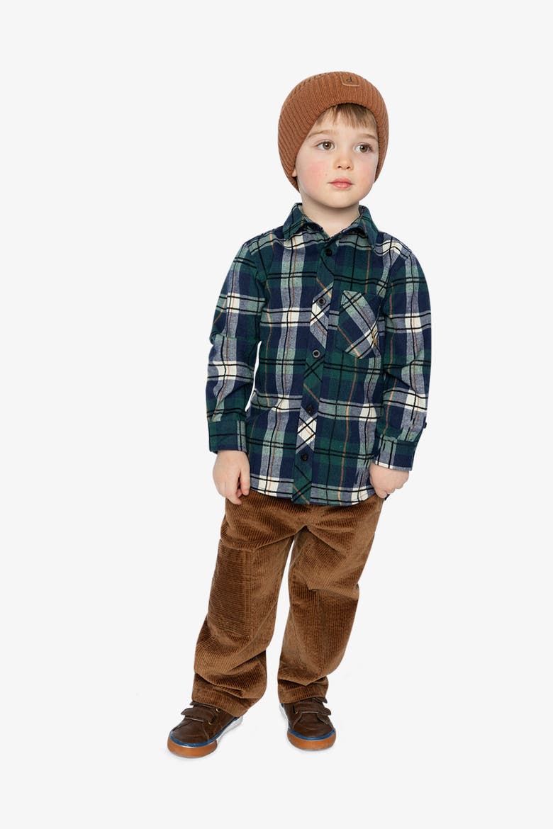 Plaid Button Front Shirt Collar Shirt, Alternate, color, Blue and Green Checks